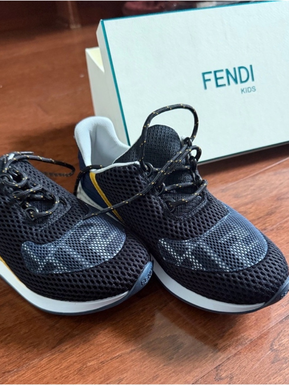 Fendi kids Black Mesh Trainer with Blue Accents size 33